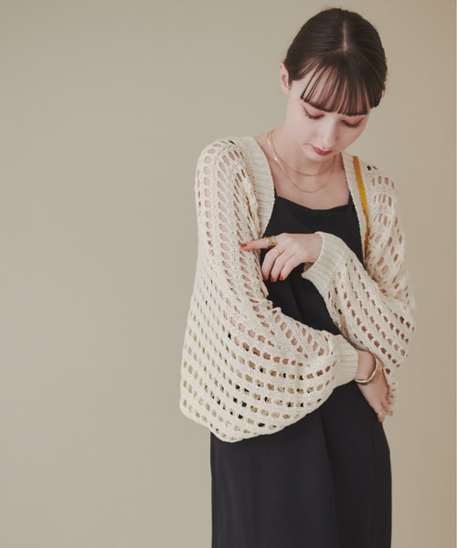 ANGIE（アンジー）の「透かし編みメッシュニットボレロ（カーディガン/ボレロ・レディース・ブルー/ブラック/アイボリー/ライトグレー/ライム・FREE）」の14枚目の写真