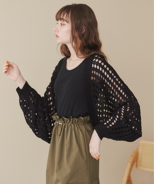 セール】透かし編みメッシュニットボレロ（カーディガン/ボレロ