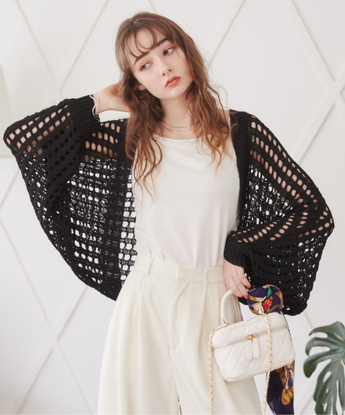 セール】透かし編みメッシュニットボレロ（カーディガン/ボレロ