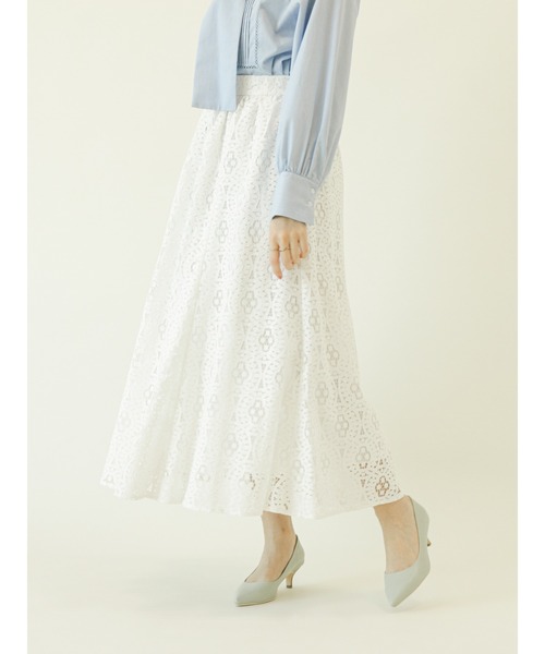 花柄フレアスカート ホワイトレース付き ✨新作｜入荷しました｜🌸フラワーオーガンジーフレアスカート