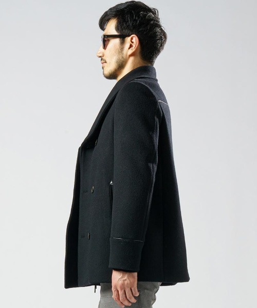 wjk(ダヴルジェイケイ)の「mj9200-shawl collar half coat ハーフコート(ピーコート・メンズ・ブラック/カーキ・M/S/XL/L)」の6枚目の写真