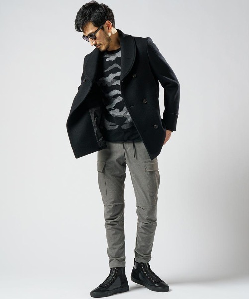 wjk(ダヴルジェイケイ)の「mj9200-shawl collar half coat ハーフコート(ピーコート・メンズ・ブラック/カーキ・M/S/XL/L)」の8枚目の写真