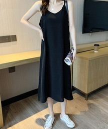 キャミワンピース ロング フレア 細ストラップ