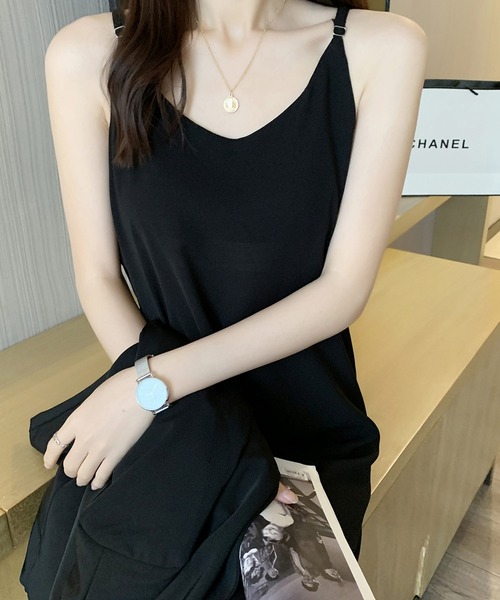 shopnikoniko(ショップニコニコ)の「キャミワンピース ロング フレア 細ストラップ(ワンピース・レディース・ホワイト/ブラック・フリー)」の7枚目の写真