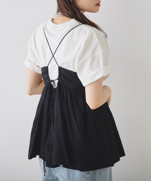 PUAL CE CIN（ピュアルセシン）の「コットンガーゼペプラムキャミブラウス（キャミソール・レディース・オフホワイト/ブラック/ベージュ・FREE）」の2枚目の写真