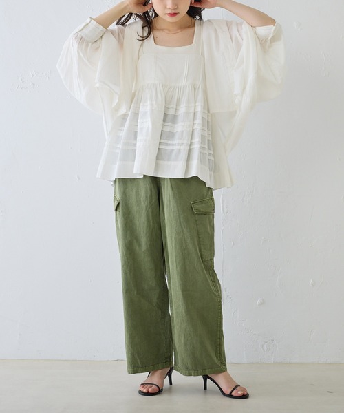 PUAL CE CIN（ピュアルセシン）の「コットンガーゼペプラムキャミブラウス（キャミソール・レディース・オフホワイト/ブラック/ベージュ・FREE）」の9枚目の写真