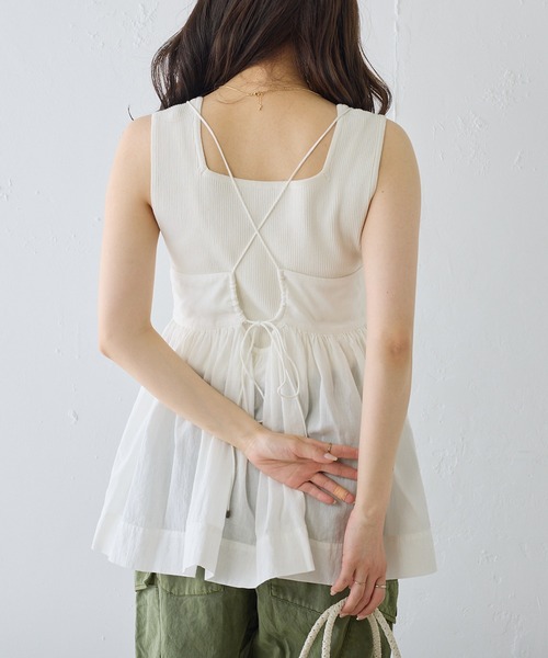 PUAL CE CIN（ピュアルセシン）の「コットンガーゼペプラムキャミブラウス（キャミソール・レディース・オフホワイト/ブラック/ベージュ・FREE）」の6枚目の写真