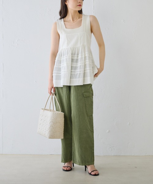 PUAL CE CIN（ピュアルセシン）の「コットンガーゼペプラムキャミブラウス（キャミソール・レディース・オフホワイト/ブラック/ベージュ・FREE）」の11枚目の写真