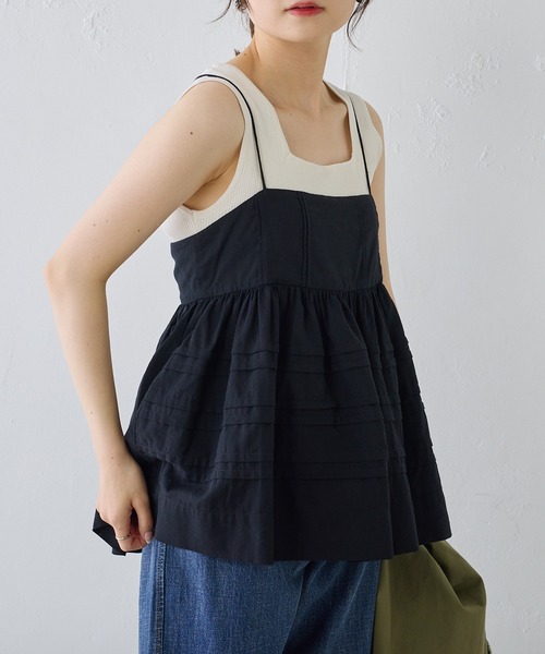 PUAL CE CIN（ピュアルセシン）の「コットンガーゼペプラムキャミブラウス（キャミソール・レディース・オフホワイト/ブラック/ベージュ・FREE）」の12枚目の写真