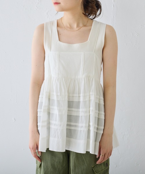 PUAL CE CIN（ピュアルセシン）の「コットンガーゼペプラムキャミブラウス（キャミソール・レディース・オフホワイト/ブラック/ベージュ・FREE）」の5枚目の写真