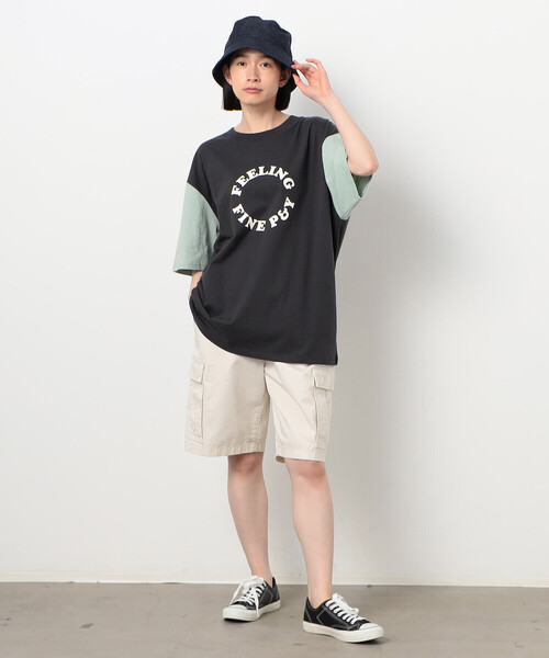 Purple&Yellow(パープルアンドイエロー)の「サークルプリント カラースリーブ 半袖Tシャツ(Tシャツ/カットソー・メンズ・ボルドー/グレイッシュベージュ/チャコール・SMALL/MEDIUM/LARGE)」の6枚目の写真