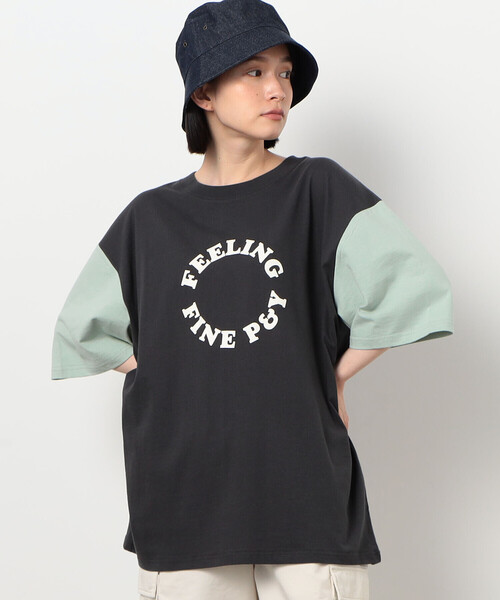 Purple&Yellow(パープルアンドイエロー)の「サークルプリント カラースリーブ 半袖Tシャツ(Tシャツ/カットソー・メンズ・ボルドー/グレイッシュベージュ/チャコール・SMALL/MEDIUM/LARGE)」の7枚目の写真