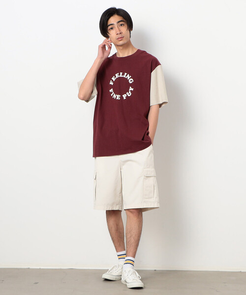 Purple&Yellow(パープルアンドイエロー)の「サークルプリント カラースリーブ 半袖Tシャツ(Tシャツ/カットソー・メンズ・ボルドー/グレイッシュベージュ/チャコール・SMALL/MEDIUM/LARGE)」の9枚目の写真