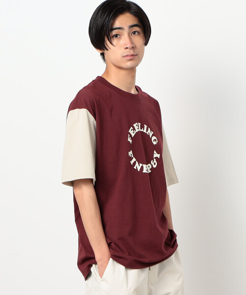Purple&Yellow(パープルアンドイエロー)の「サークルプリント カラースリーブ 半袖Tシャツ(Tシャツ/カットソー・メンズ・ボルドー/グレイッシュベージュ/チャコール・SMALL/MEDIUM/LARGE)」の10枚目の写真
