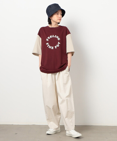 Purple&Yellow(パープルアンドイエロー)の「サークルプリント カラースリーブ 半袖Tシャツ(Tシャツ/カットソー・メンズ・ボルドー/グレイッシュベージュ/チャコール・SMALL/MEDIUM/LARGE)」の11枚目の写真