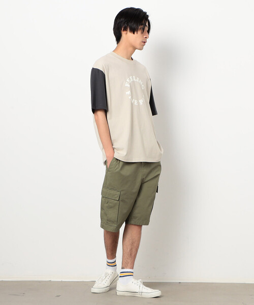 Purple&Yellow(パープルアンドイエロー)の「サークルプリント カラースリーブ 半袖Tシャツ(Tシャツ/カットソー・メンズ・ボルドー/グレイッシュベージュ/チャコール・SMALL/MEDIUM/LARGE)」の14枚目の写真