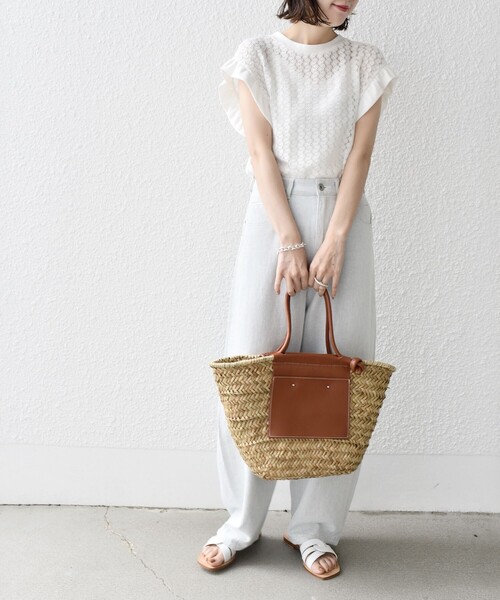 SHIPS(シップス)の「* 〈手洗い可能〉バルファス フリル スリーブ カットソー◇(Tシャツ/カットソー・レディース・チャコールグレー/ライトホワイト/ライム・ONE SIZE)」の14枚目の写真