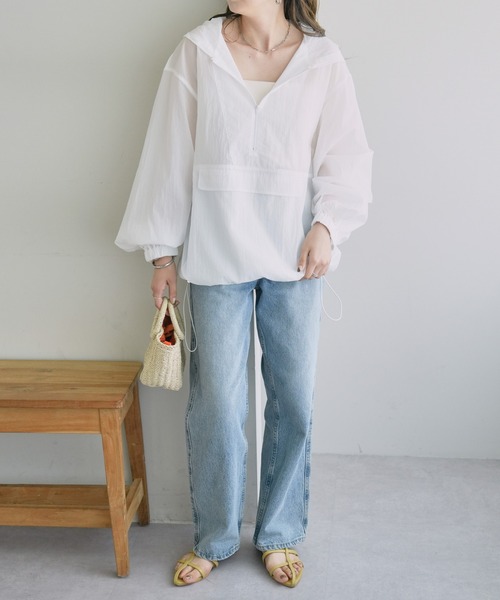 DISCOAT(ディスコート)の「【WEB限定】シアーアノラックパーカー(パーカー・レディース・モカ/オレンジ/ライトベージュ/ピンク/ホワイト/ブラック・FREE)」の9枚目の写真