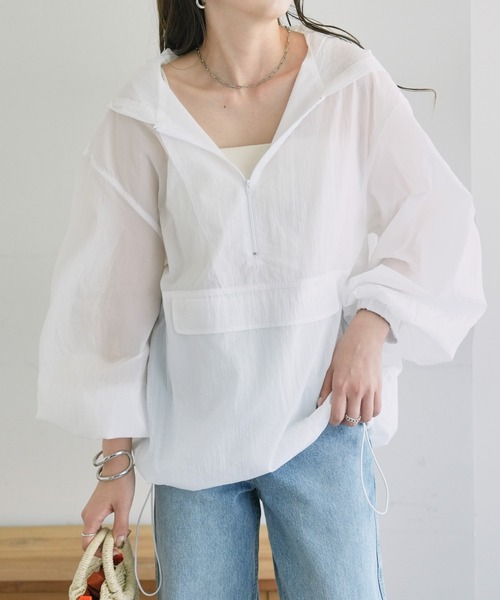 DISCOAT(ディスコート)の「【WEB限定】シアーアノラックパーカー(パーカー・レディース・モカ/オレンジ/ライトベージュ/ピンク/ホワイト/ブラック・FREE)」の13枚目の写真