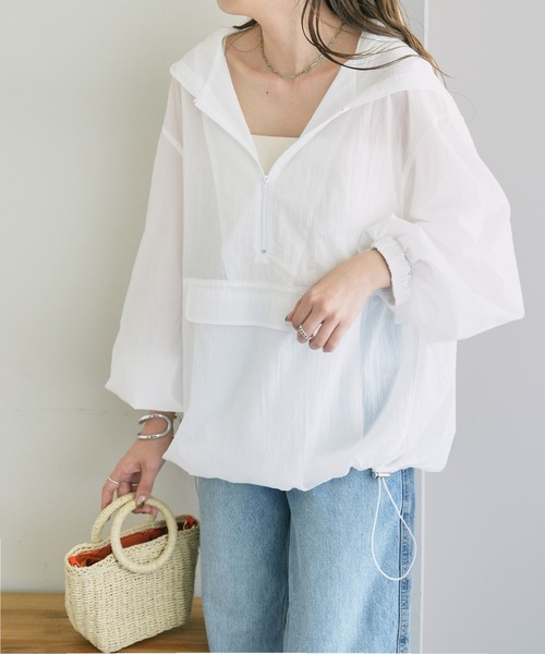 DISCOAT(ディスコート)の「【WEB限定】シアーアノラックパーカー(パーカー・レディース・モカ/オレンジ/ライトベージュ/ピンク/ホワイト/ブラック・FREE)」の14枚目の写真