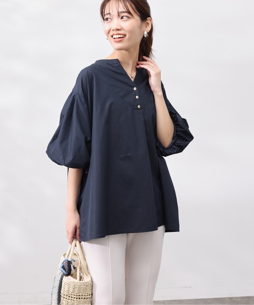 Chez toi（シェトワ）の「スリットネック袖バルーンブラウス（シャツ/ブラウス・レディース・オフホワイト/ネイビー/アイボリー/グリーン・FREE）」の14枚目の写真