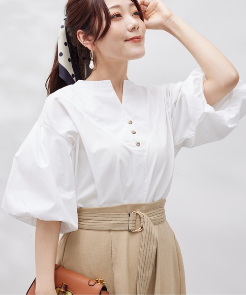 Chez toi（シェトワ）の「スリットネック袖バルーンブラウス（シャツ/ブラウス・レディース・オフホワイト/ネイビー/アイボリー/グリーン・FREE）」の15枚目の写真