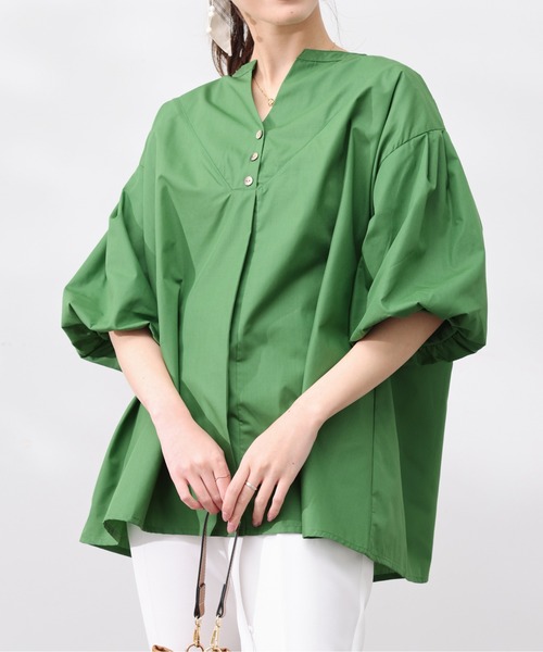 Chez toi（シェトワ）の「スリットネック袖バルーンブラウス（シャツ/ブラウス・レディース・オフホワイト/ネイビー/アイボリー/グリーン・FREE）」の5枚目の写真