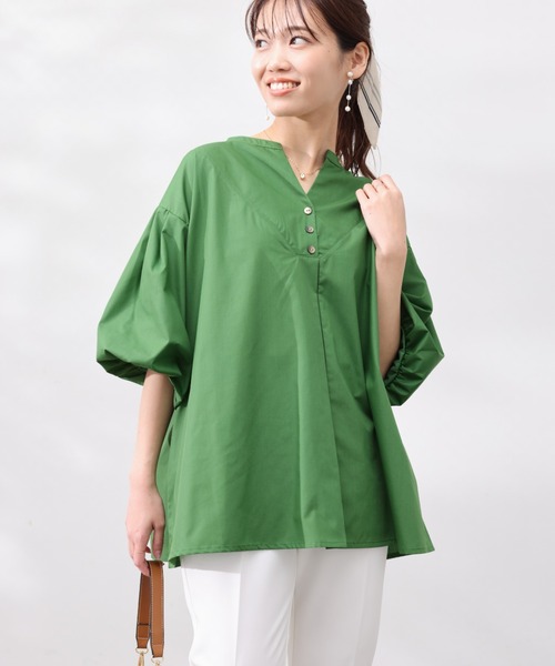 Chez toi（シェトワ）の「スリットネック袖バルーンブラウス（シャツ/ブラウス・レディース・オフホワイト/ネイビー/アイボリー/グリーン・FREE）」の7枚目の写真