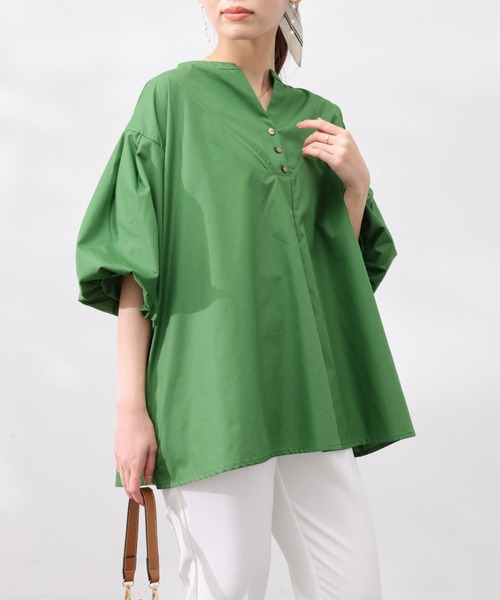 Chez toi（シェトワ）の「スリットネック袖バルーンブラウス（シャツ/ブラウス・レディース・オフホワイト/ネイビー/アイボリー/グリーン・FREE）」の8枚目の写真