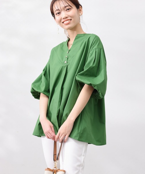 Chez toi（シェトワ）の「スリットネック袖バルーンブラウス（シャツ/ブラウス・レディース・オフホワイト/ネイビー/アイボリー/グリーン・FREE）」の6枚目の写真