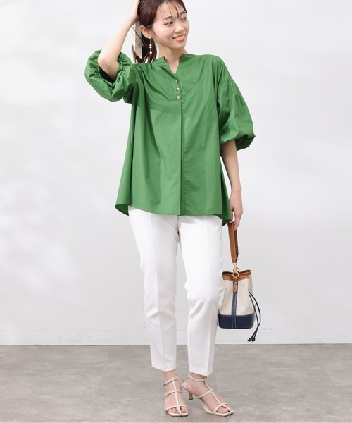 Chez toi（シェトワ）の「スリットネック袖バルーンブラウス（シャツ/ブラウス・レディース・オフホワイト/ネイビー/アイボリー/グリーン・FREE）」の9枚目の写真