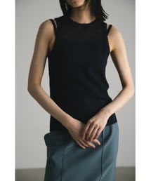 STYLEMIXER | バイカラーシアークロシェニットタンク(タンクトップ)