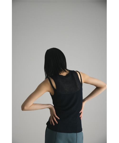 STYLEMIXER（スタイルミキサー）の「バイカラーシアークロシェニットタンク（タンクトップ・レディース・グリーン/ネイビー/ベージュ・FREE）」の14枚目の写真