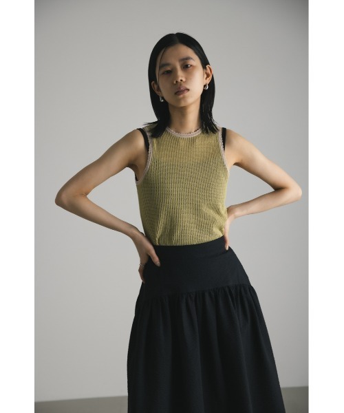 STYLEMIXER（スタイルミキサー）の「バイカラーシアークロシェニットタンク（タンクトップ・レディース・グリーン/ネイビー/ベージュ・FREE）」の18枚目の写真