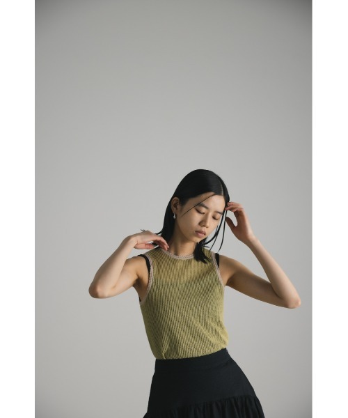 STYLEMIXER（スタイルミキサー）の「バイカラーシアークロシェニットタンク（タンクトップ・レディース・グリーン/ネイビー/ベージュ・FREE）」の21枚目の写真