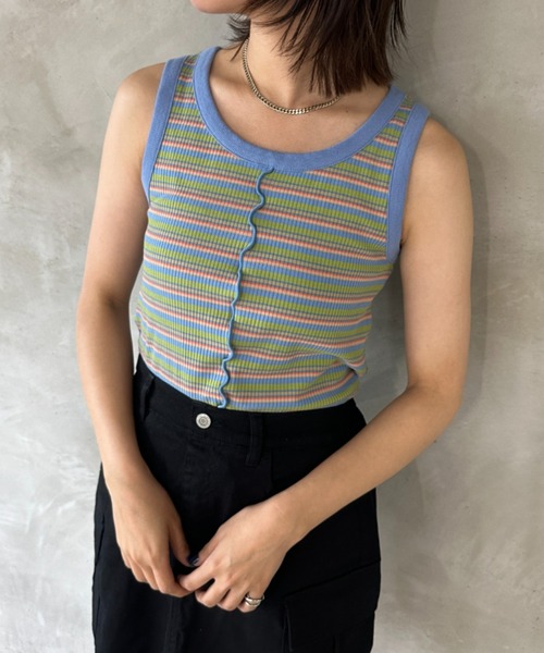 kutir(クティール)の「マルチボーダータンクトップ(タンクトップ・レディース・イエロー系その他/ピンク系その他/グリーン系その他・FREE)」の2枚目の写真