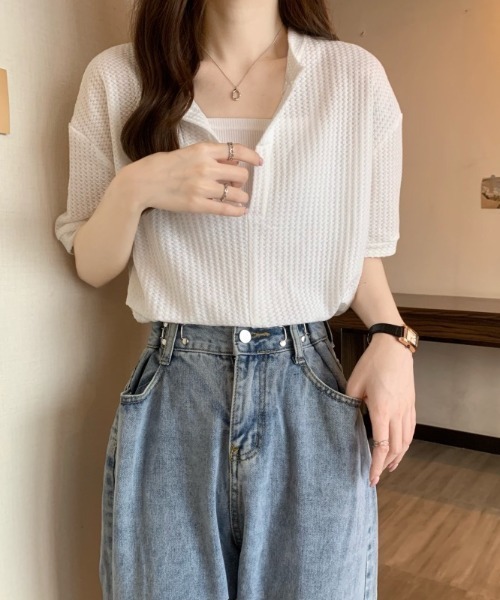 SHEENA（シーナ）の「【インナーキャミ】ドッキングワッフルショートトップス（Tシャツ/カットソー・レディース・ホワイト/ブラック/チャコールグレー/ミント/サックスブルー・M）」の16枚目の写真