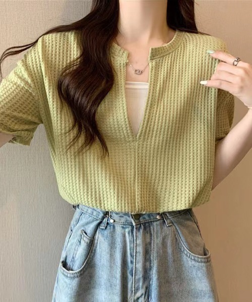 SHEENA（シーナ）の「【インナーキャミ】ドッキングワッフルショートトップス（Tシャツ/カットソー・レディース・ホワイト/ブラック/チャコールグレー/ミント/サックスブルー・M）」の17枚目の写真