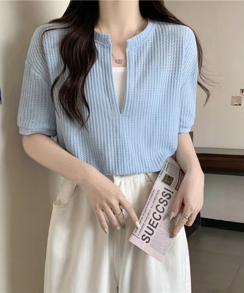 SHEENA（シーナ）の「【インナーキャミ】ドッキングワッフルショートトップス（Tシャツ/カットソー・レディース・ホワイト/ブラック/チャコールグレー/ミント/サックスブルー・M）」の22枚目の写真