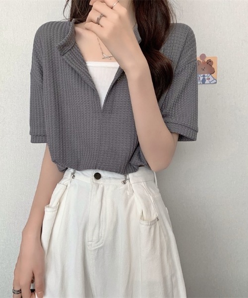 SHEENA（シーナ）の「【インナーキャミ】ドッキングワッフルショートトップス（Tシャツ/カットソー・レディース・ホワイト/ブラック/チャコールグレー/ミント/サックスブルー・M）」の20枚目の写真
