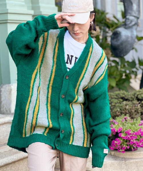 オレボレブラ　ターコイズブルー長袖カーディガン ストライプ襟 オレボレブラ ターコイズブルー長袖カーディガン ストライプ襟 - メルカリ