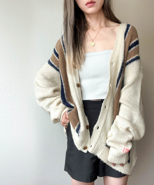 Java（ジャバ）の「《Javaジャバコラボ》大人のマルチカラー配色。ストライプ柄モヘアライクカーディガン（カーディガン/ボレロ・レディース・ブラウン/グリーン/アイボリー/ネイビー・LARGE/MEDIUM/SMALL/X-LARGE）」の7枚目の写真