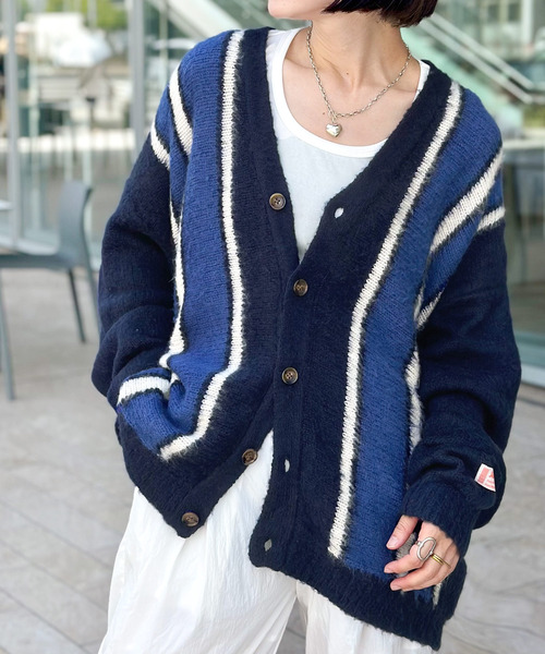 RATS ストライプカーディガン ホワイト/ブラック/ブルー RATS ストライプカーディガン ホワイト/ブラック/ブルー-人気通販サイト