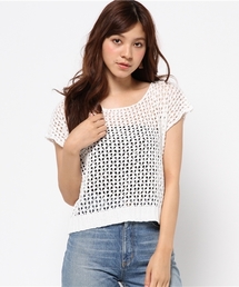 AZUL by moussy | C/R透かし編みクロプト半袖PO(ニット/セーター)