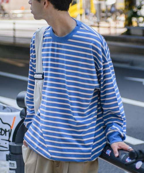 CIAOPANIC TYPY(チャオパニックティピー)の「■マルチボーダードロストロンTee(Tシャツ/カットソー・メンズ・オフホワイト/オレンジ/ブルー・MEDIUM/LARGE)」の3枚目の写真