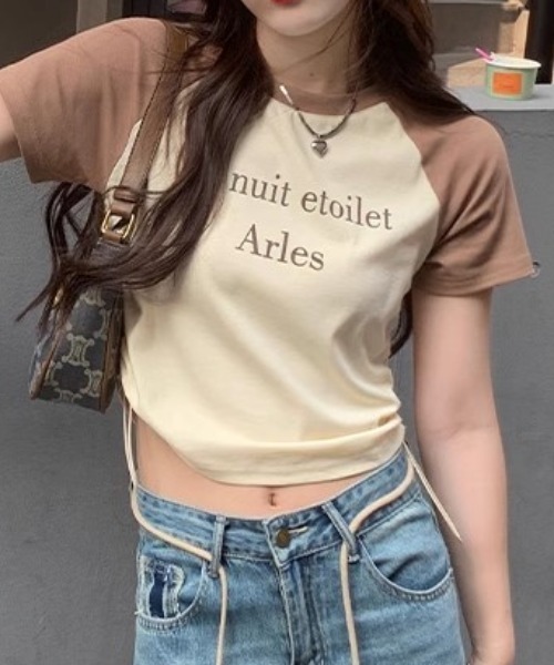 Vipoa（ヴィポア）の「サイドストリングラグランTシャツ（Tシャツ/カットソー・レディース・ホワイト×ブラック/ピンク/ベージュ/グレー・FREE）」の3枚目の写真
