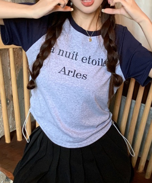 Vipoa（ヴィポア）の「サイドストリングラグランTシャツ（Tシャツ/カットソー・レディース・ホワイト×ブラック/ピンク/ベージュ/グレー・FREE）」の21枚目の写真