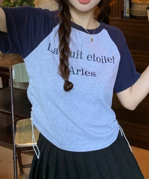 Vipoa（ヴィポア）の「サイドストリングラグランTシャツ（Tシャツ/カットソー・レディース・ホワイト×ブラック/ピンク/ベージュ/グレー・FREE）」の22枚目の写真