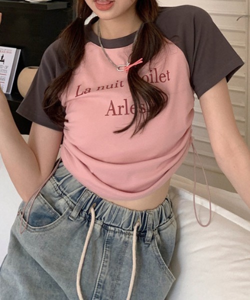 Vipoa（ヴィポア）の「サイドストリングラグランTシャツ（Tシャツ/カットソー・レディース・ホワイト×ブラック/ピンク/ベージュ/グレー・FREE）」の19枚目の写真