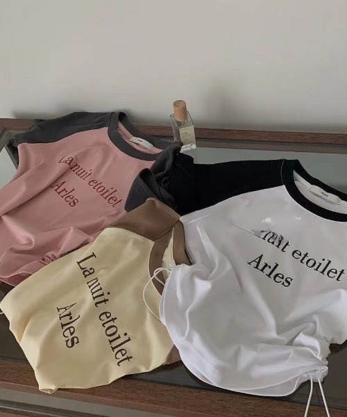 Vipoa（ヴィポア）の「サイドストリングラグランTシャツ（Tシャツ/カットソー・レディース・ホワイト×ブラック/ピンク/ベージュ/グレー・FREE）」の6枚目の写真